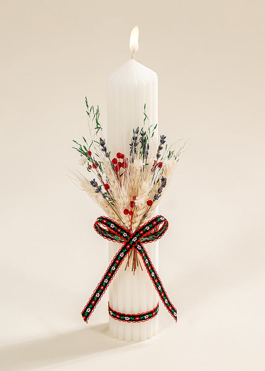 Lumanare Traditionala Crem Spice Si Banda Neagra Flori Rosii AnneBebe