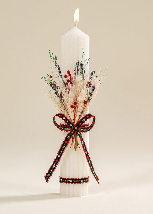 Lumanare Traditionala Crem Spice Si Banda Neagra Flori Rosii AnneBebe