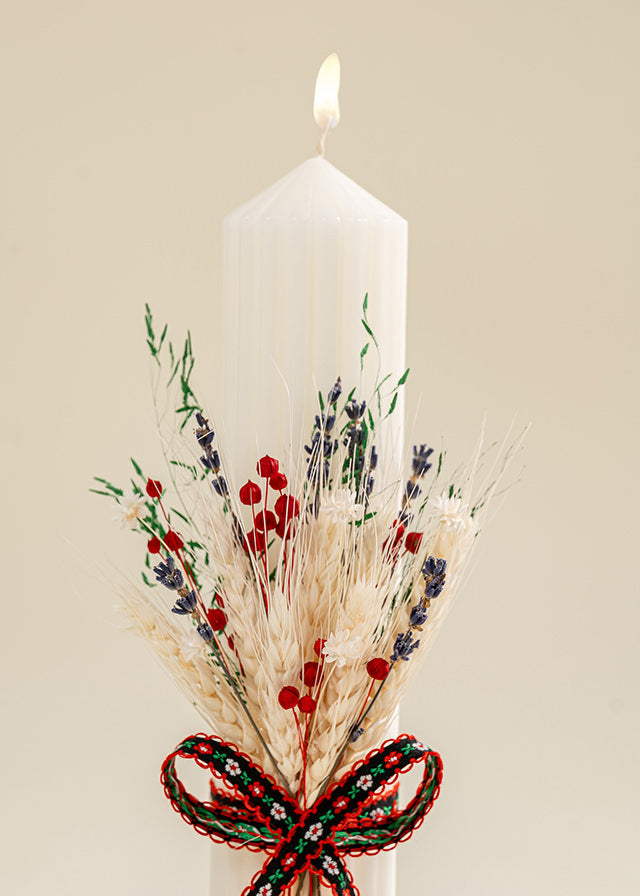 Lumanare Traditionala Crem Spice Si Banda Neagra Flori Rosii AnneBebe