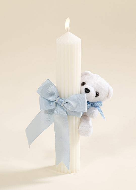 Lumanare Universala Baieti Funda Dubla Bleu Si Urs Mic Alb AnneBebe