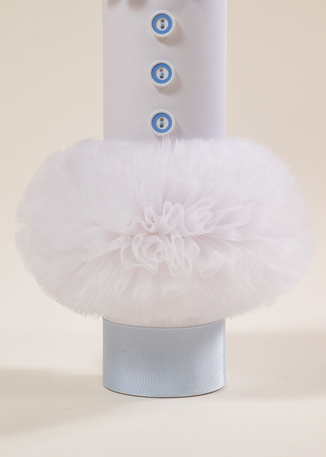 Lumanare Groasa Glob Tull Alb Si Banda Ripsata Bleu AnneBebe