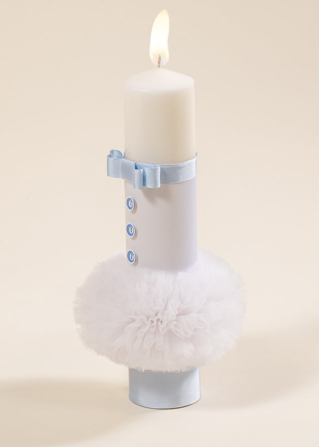 Lumanare Groasa Glob Tull Alb Si Banda Ripsata Bleu AnneBebe