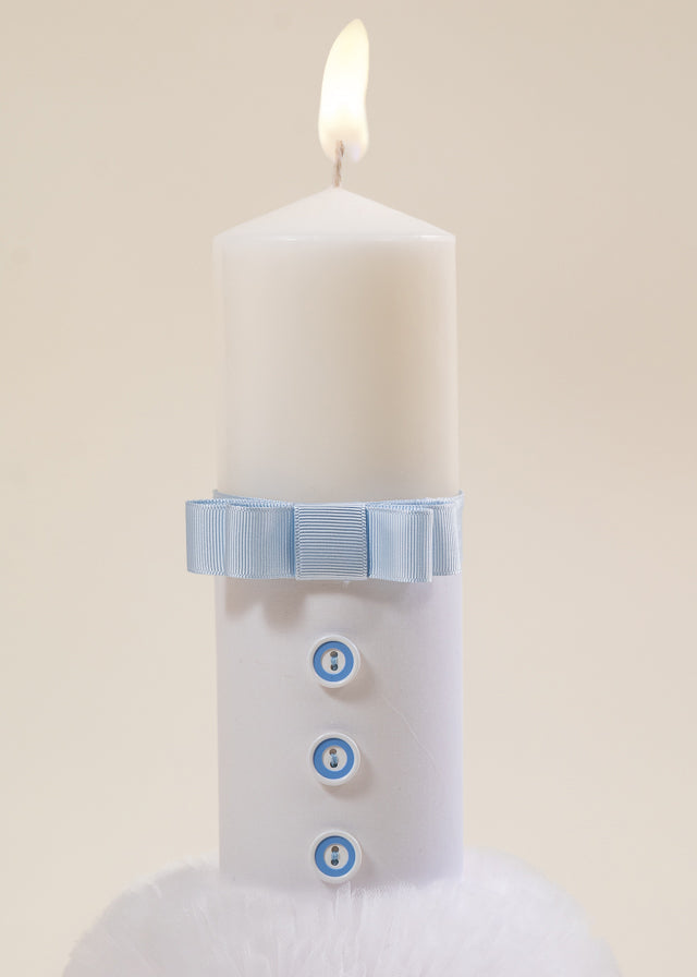 Lumanare Groasa Glob Tull Alb Si Banda Ripsata Bleu AnneBebe