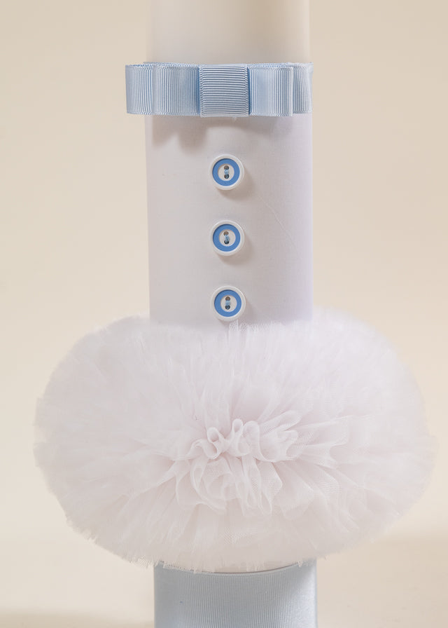 Lumanare Groasa Glob Tull Alb Si Banda Ripsata Bleu AnneBebe