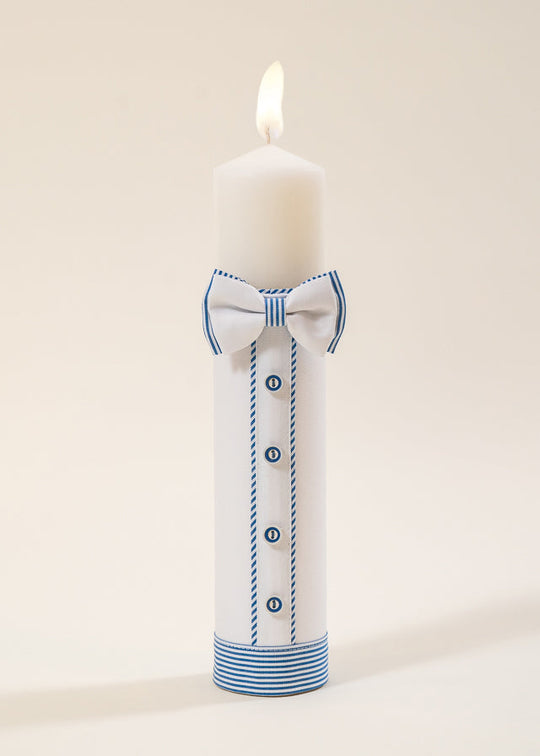 Lumanare Armand Alba Cu Papion Dungi Bleo