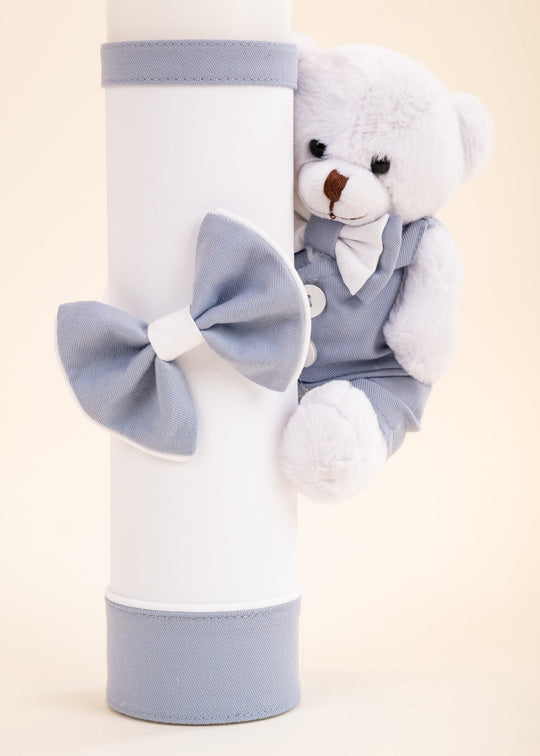 White Bear Calin Candle Blue Ribbon
