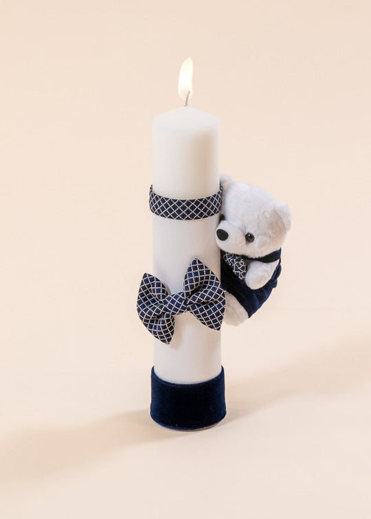 Candle Mateo Bear White Checkered Bow AnneBebe