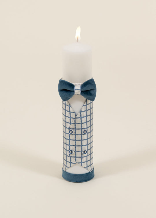 Lumanare Antonio Crem Cu Patratele Bleo Si Papion Catifea AnneBebe