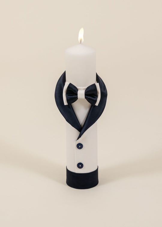 Lumanare Groasa Crem Guler Sal Si Papion Bleumarin AnneBebe