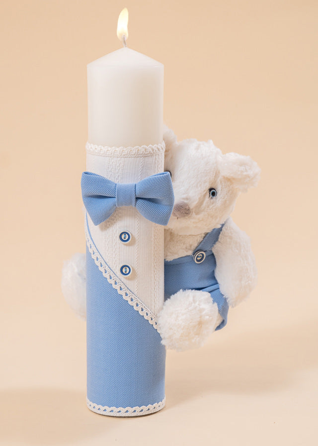 Set Botez Sebastian 3 Piese, Costum, Trusou si Lumanare Personalizat Botez AnneBebe