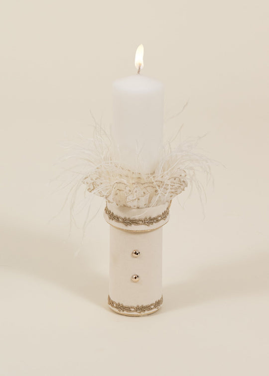 Lumanare Lord Elegance Catifea Capucino Banda Aurie Dantela Si Fulgi AnneBebe