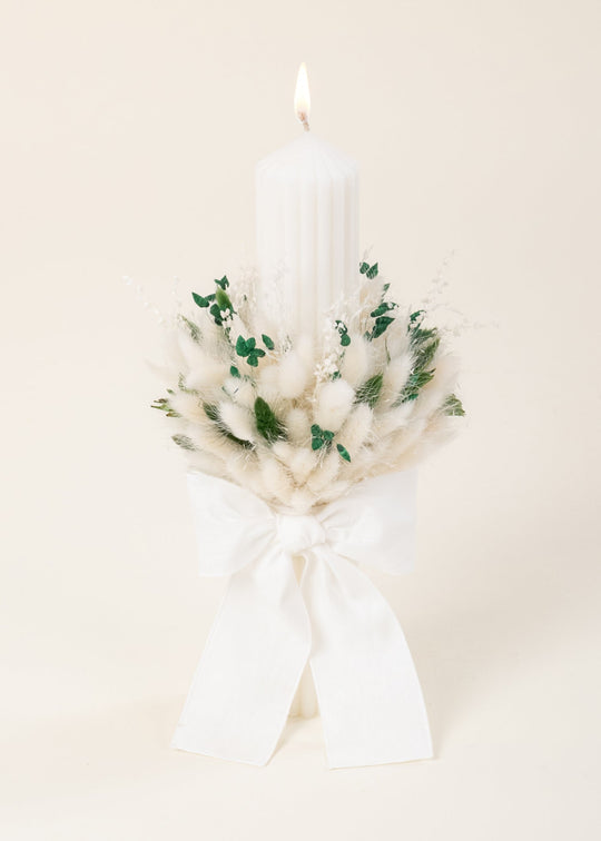 Lumanare Funda IN Alb Cu Buchet De Flori Crem Si Verde AnneBebe