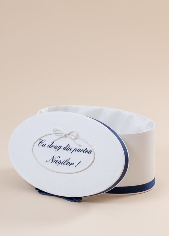 Cufar Oval Crem cu Bleumarin "Cu Drag din Partea Nasilor" – Sergiu | AnneBebe