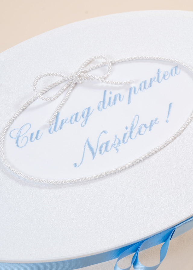 Personalizare Cufar Botez Elipsa Brodata Lateral / Capac