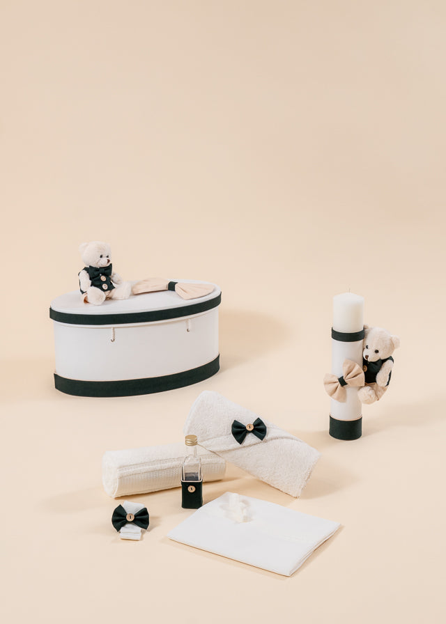 Cezar Baptism Set 3 Pieces, Candle, Trunk and Personalized Baptism Chest AnneBebe