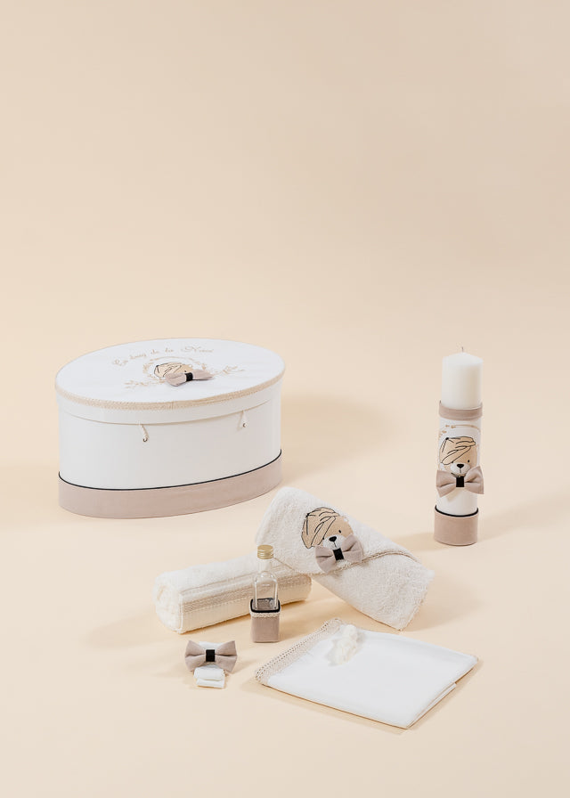 George Baptism Set 3 Pieces, Candle, Trunk and Personalized Baptism Chest AnneBebe