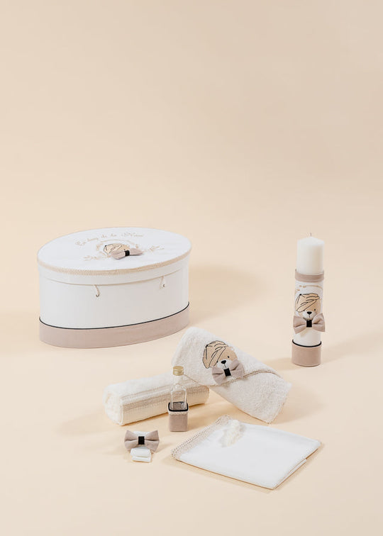 George Baptism Set 3 Pieces, Candle, Trunk and Personalized Baptism Chest AnneBebe