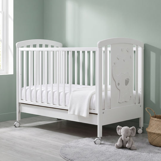 Elly Erbesi Wooden Baby Bed with Drawer and 2 mattress levels, sliding sides 