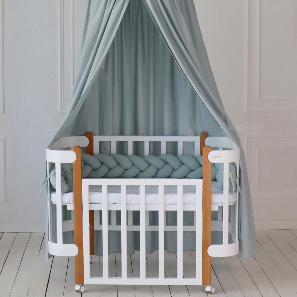 Patut Nika 60cm latime Transformabil 5in1 Alb Natural cu Bare Groase 60x95/120cm Ingvart