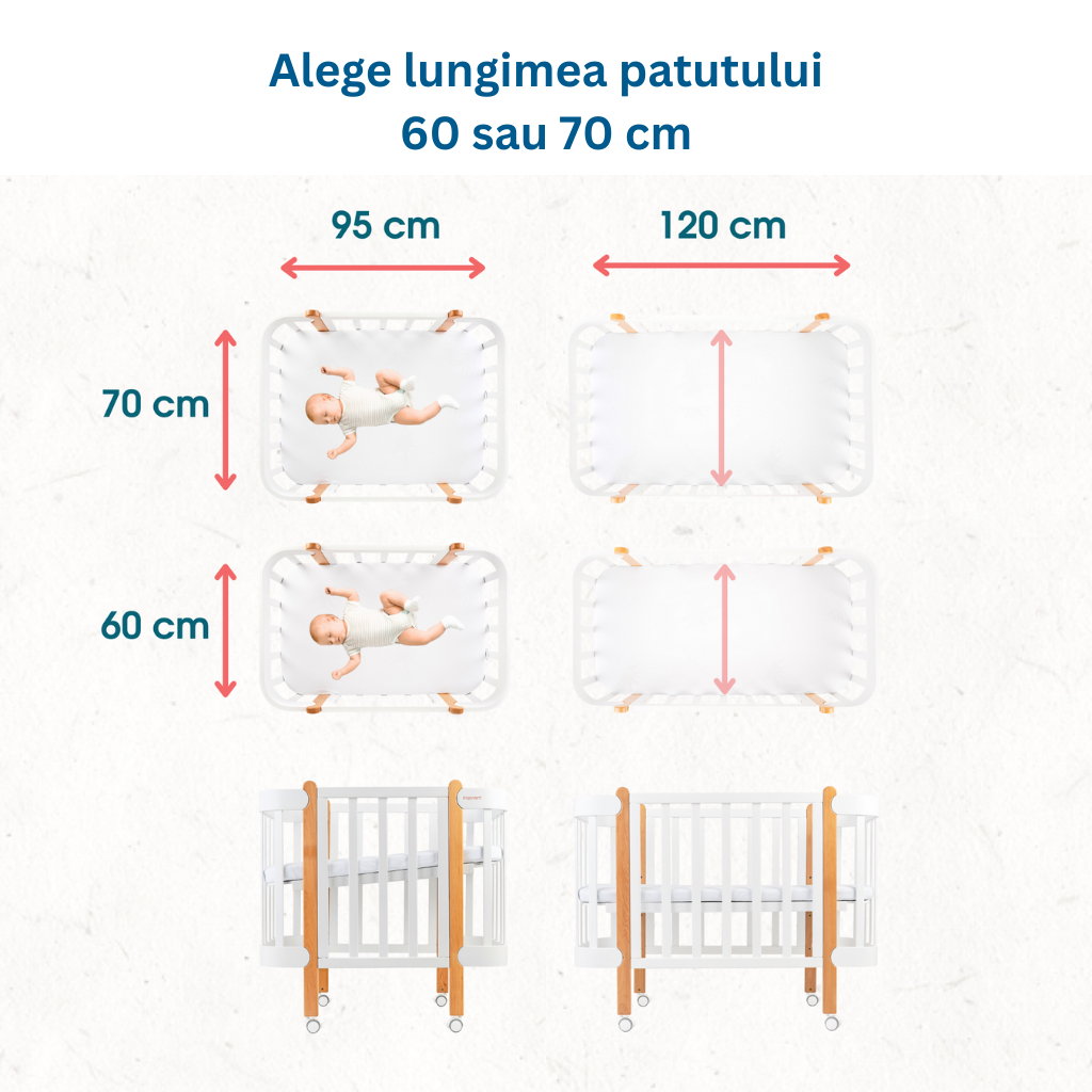 Patut Transformabil 5 in 1 Lemn Nika Alb-Cappuccino cu Bare Groase 60x95/120cm Ingvart