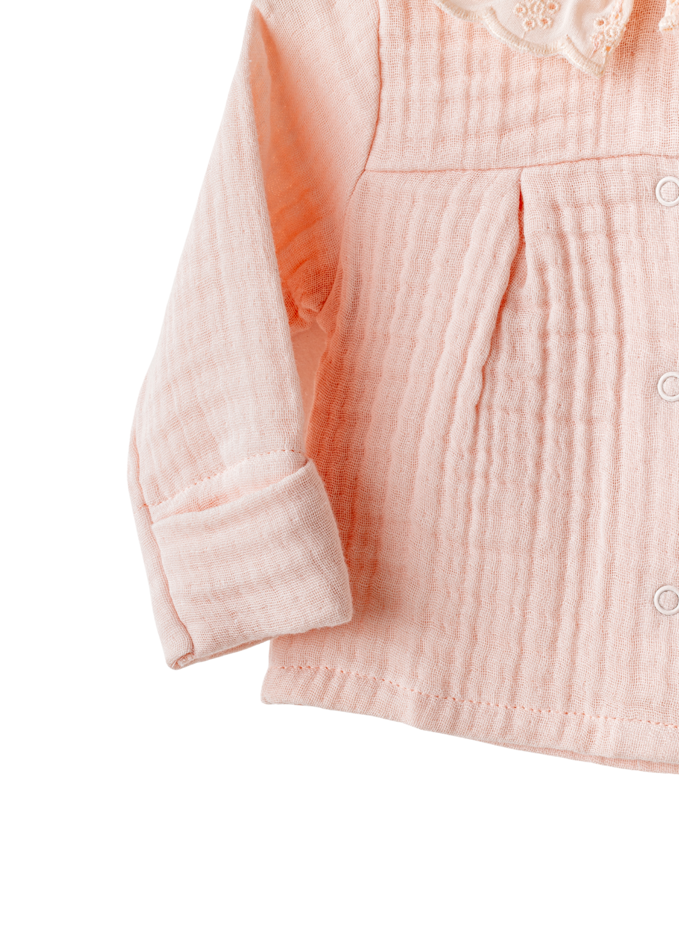 Set 5 Piese Nou Nascut Muselina Somon cu Dantela Bumbac AC25840 Andywawa