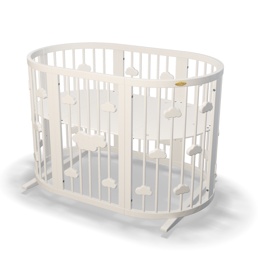 Smart Round-Oval Crib Evolutive Transformable Cosleeper 9in1 Alder Wood 72x72/120/168 INGVART 
