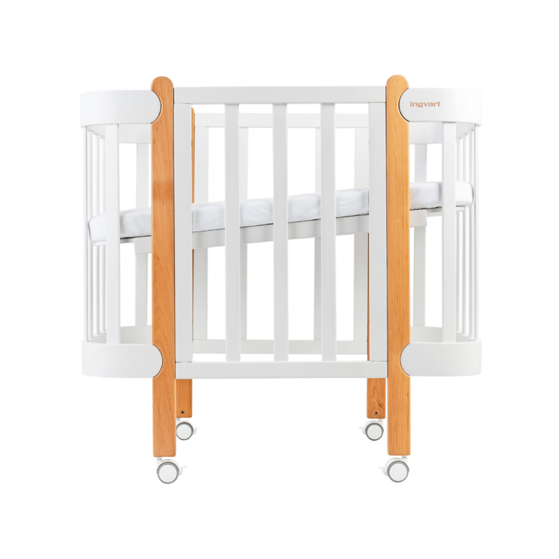 Patut Nika 60cm latime Transformabil 5in1 Alb Natural cu Bare Groase 60x95/120cm Ingvart