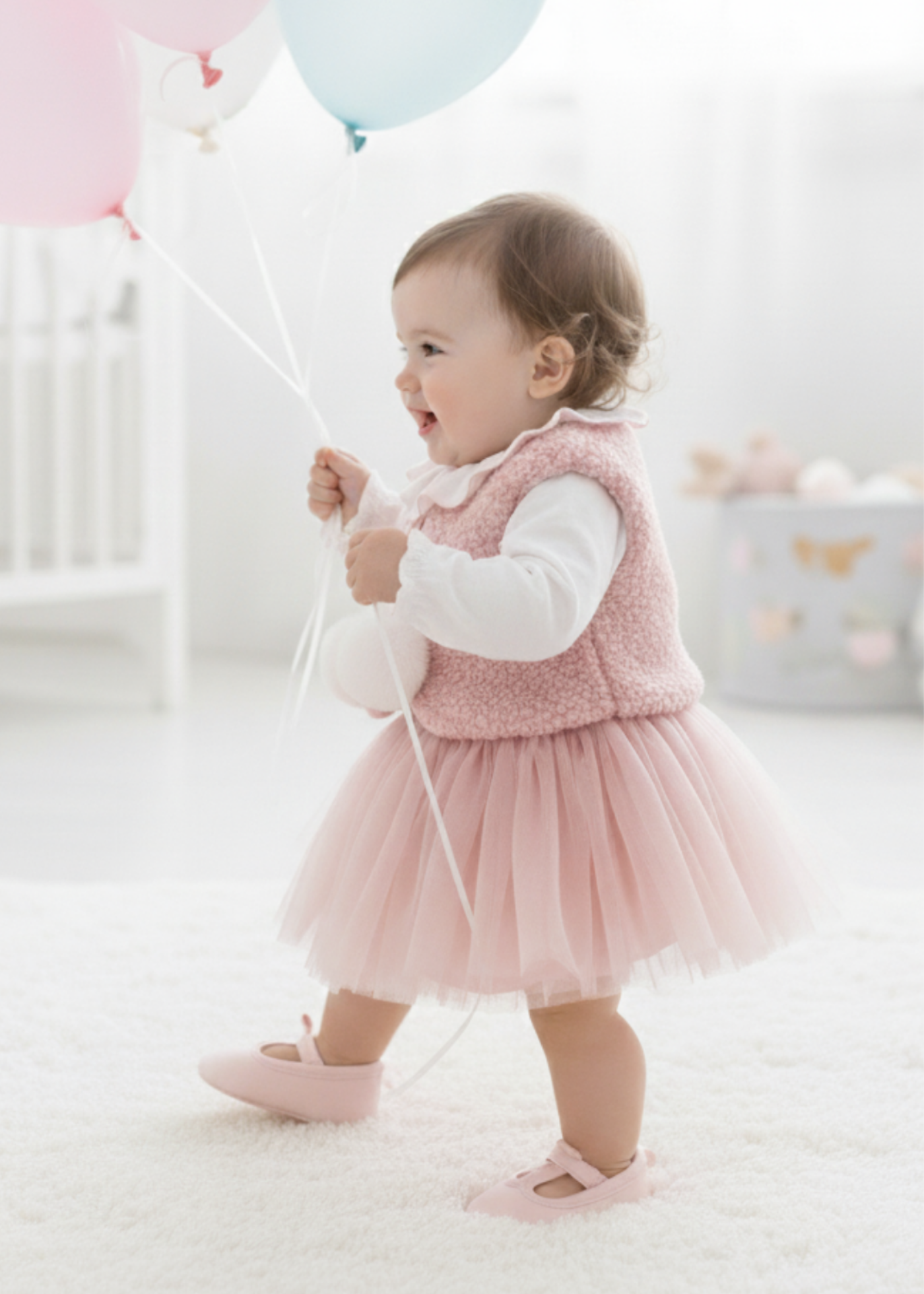 Set 3 Piese Camasa Alba Vesta Bucle si Tutu Roz Pudra 3766 Mino Baby