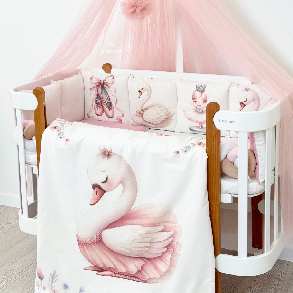 Crib Bedding Set 70x120 cm Alba Ballerina with Swan White-Pink Ingvart