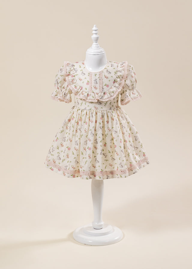 Rochita Imprimeu Iepurasi Si Dantela Roz Prafuit AnneBebe