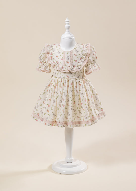 Rochita Imprimeu Iepurasi Si Dantela Roz Prafuit AnneBebe