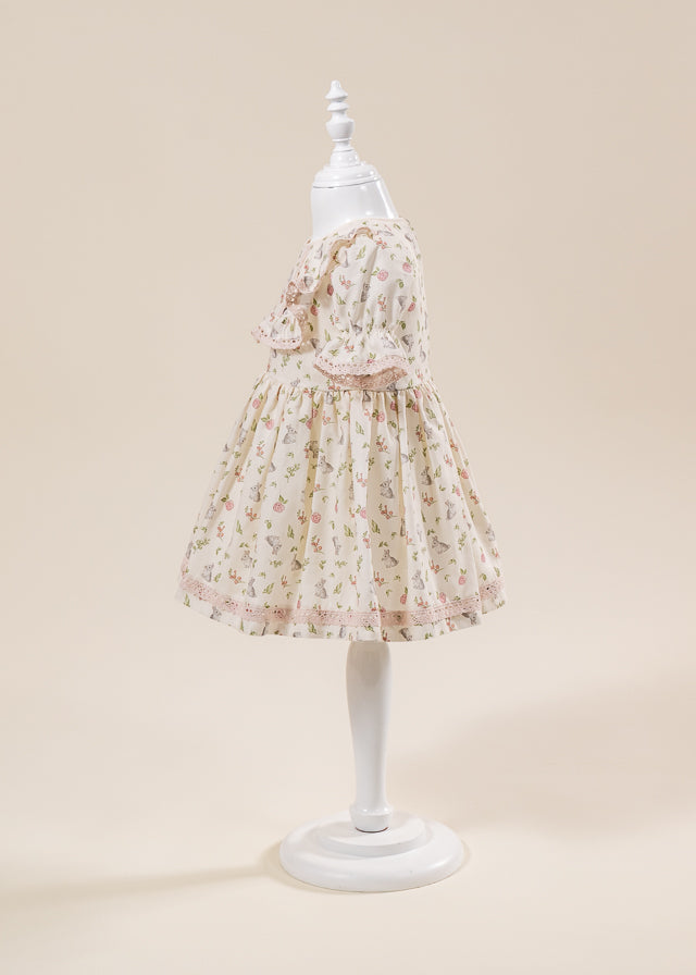 Rochita Imprimeu Iepurasi Si Dantela Roz Prafuit AnneBebe