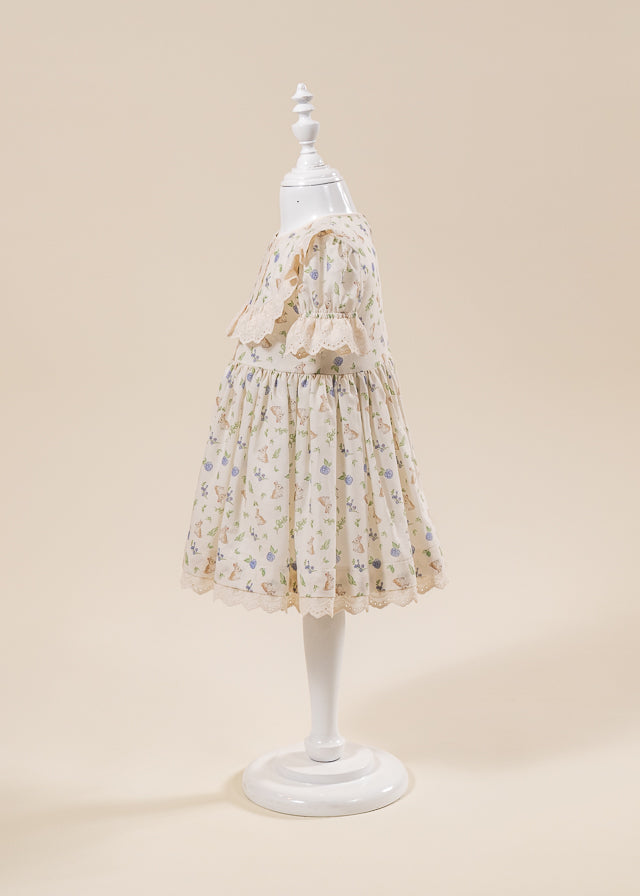 Rochita Imprimeu Iepurasi Si Dantela Crem AnneBebe