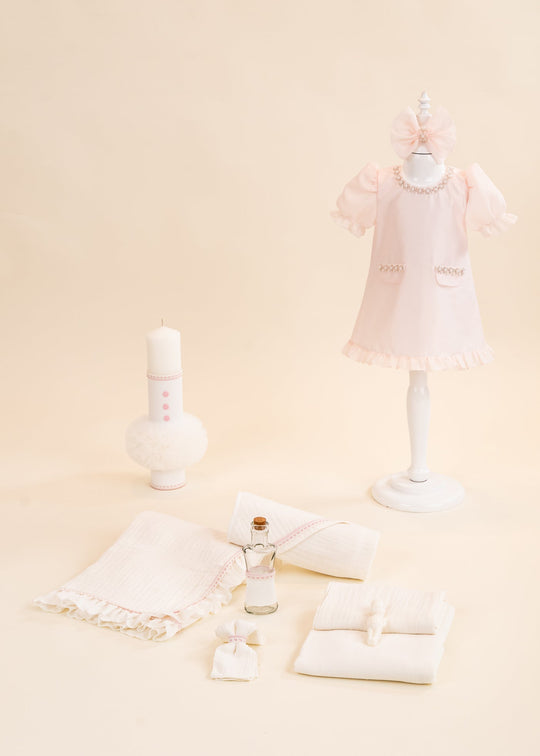 Christening Set Cosmina 3 Pieces Dress Layette and Christening Candle Personalized AnneBebe