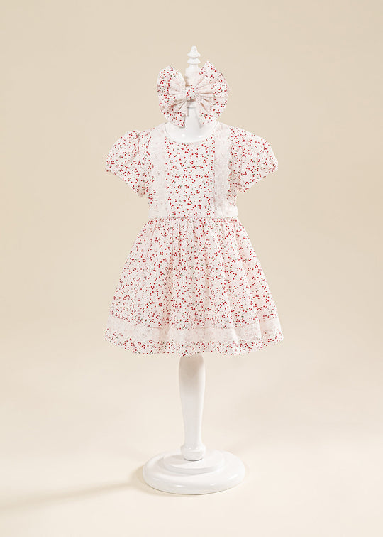 Clarissa Cream Dress with Red Star Print and Lace Ruffle AnneBebe