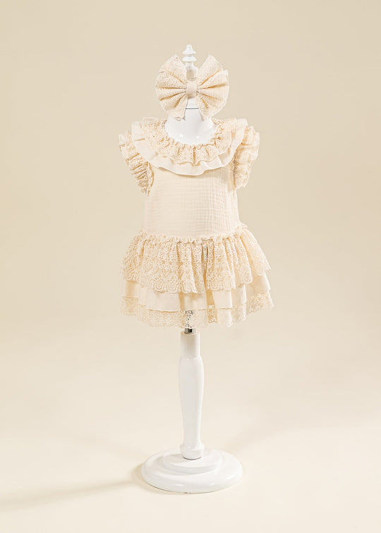Rochita Muselina Mahima Cappuccino Cu Volanase Dantela AnneBebe