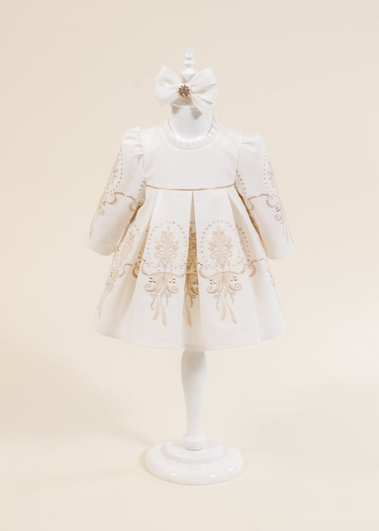 Rochita Nicole Crem Bordura Flori Capucino Cu Auriu AnneBebe