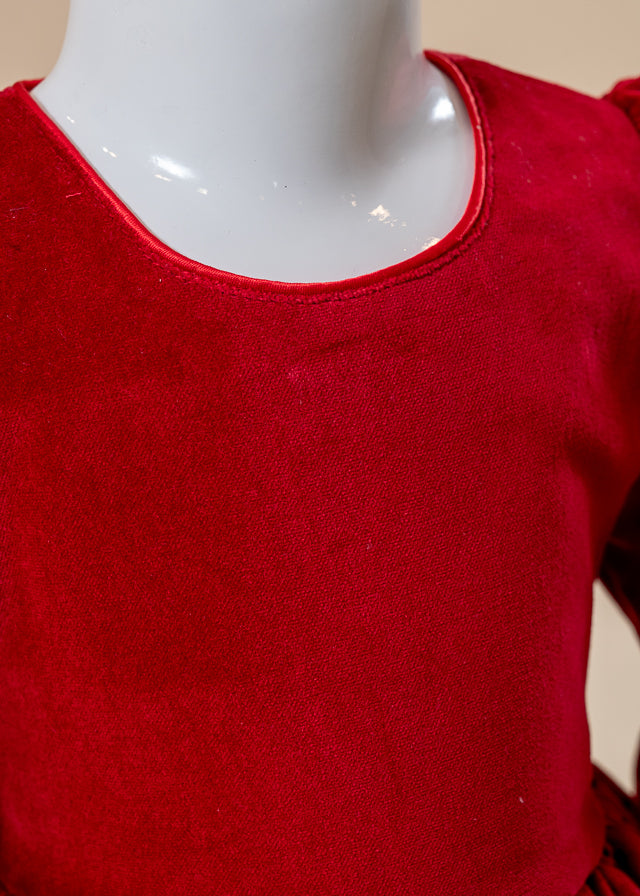 Red Velvet Dress with Black Polka Dots AnneBebe