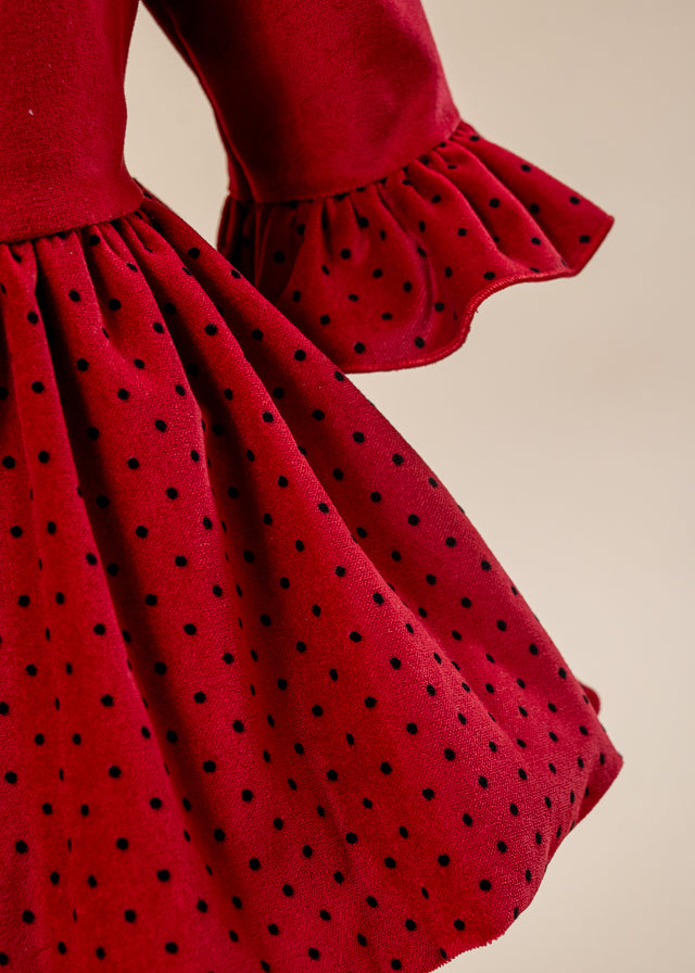 Red Velvet Dress with Black Polka Dots AnneBebe