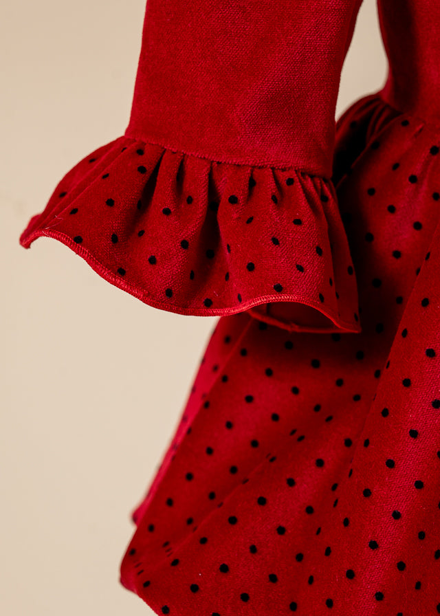Red Velvet Dress with Black Polka Dots AnneBebe