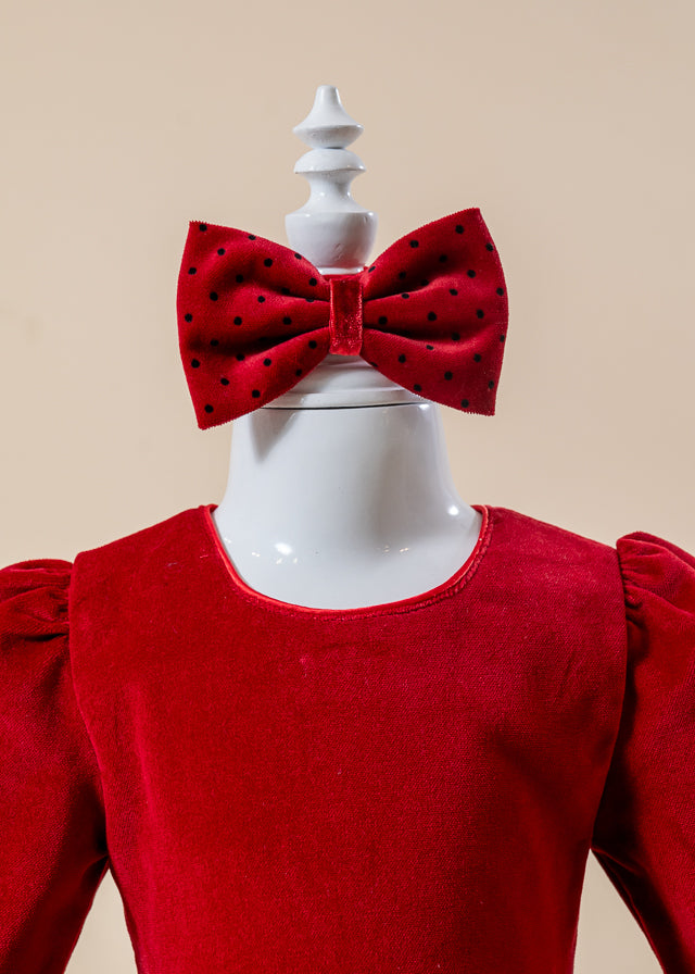 Red Velvet Dress with Black Polka Dots AnneBebe