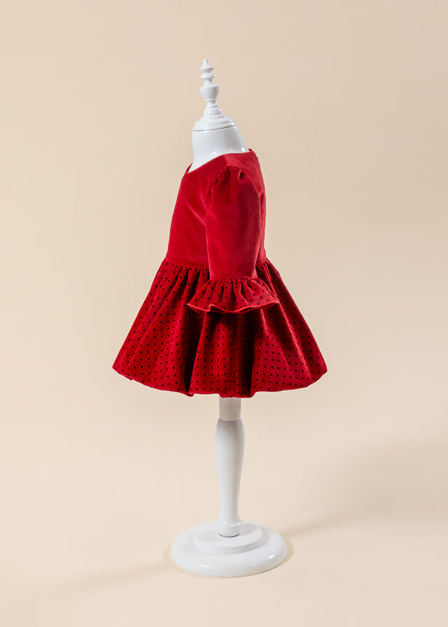 Red Velvet Dress with Black Polka Dots AnneBebe
