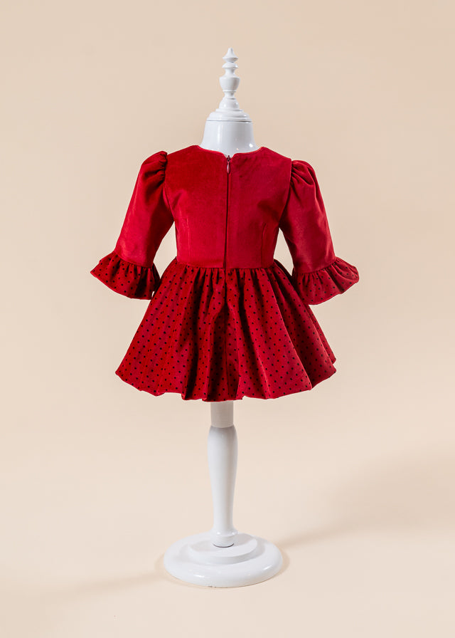 Red Velvet Dress with Black Polka Dots AnneBebe