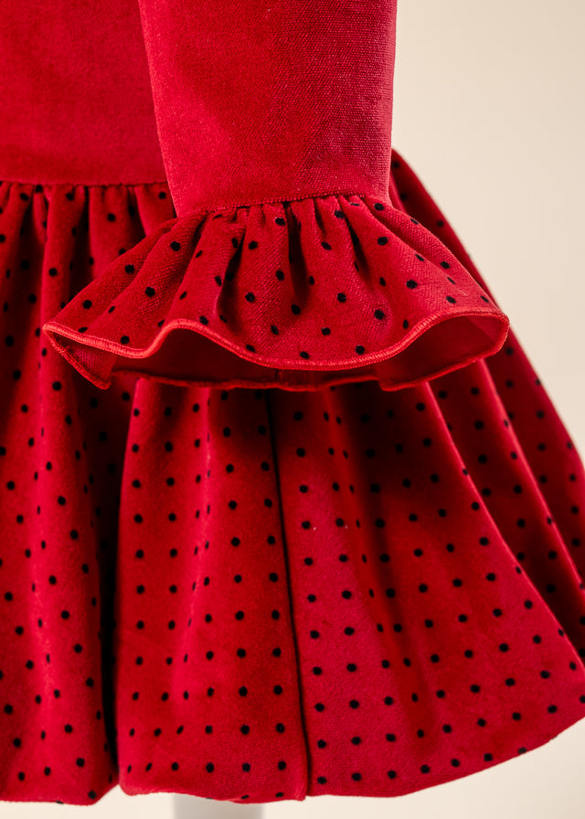 Red Velvet Dress with Black Polka Dots AnneBebe