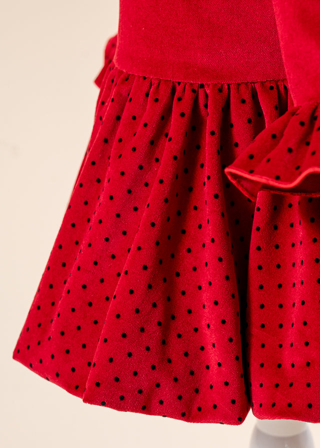 Red Velvet Dress with Black Polka Dots AnneBebe