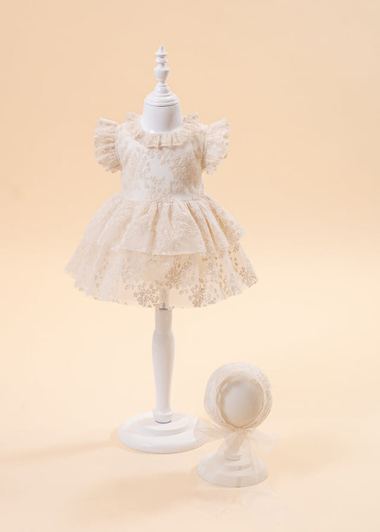 Set Elegant Rochita, Caciulita si Chilotel cu Dantela Cappuccino AnneBebe