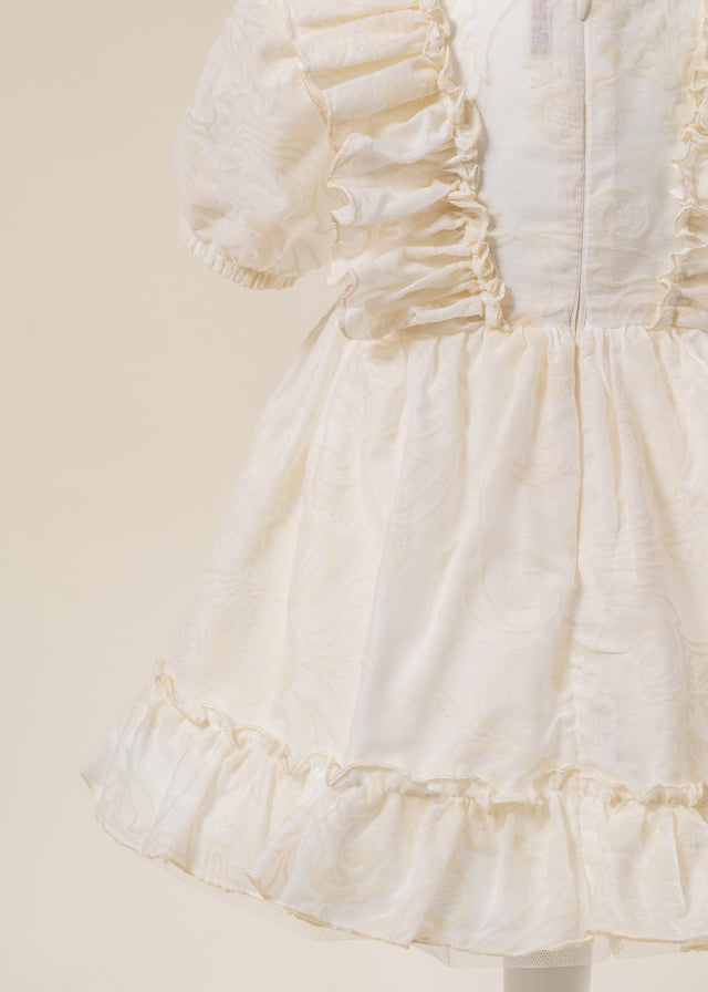 Rochita Eleganta Fetite Crem Imprimeu Catifea AnneBebe