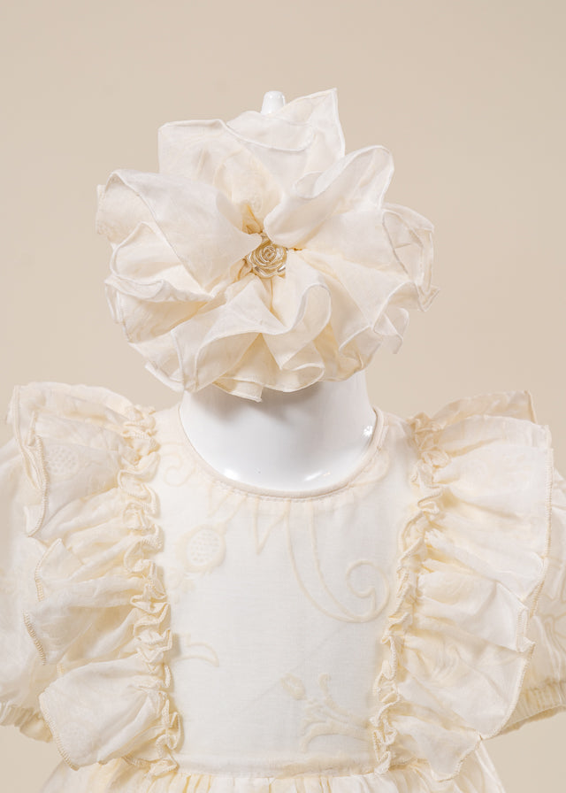 Rochita Eleganta Fetite Crem Imprimeu Catifea AnneBebe