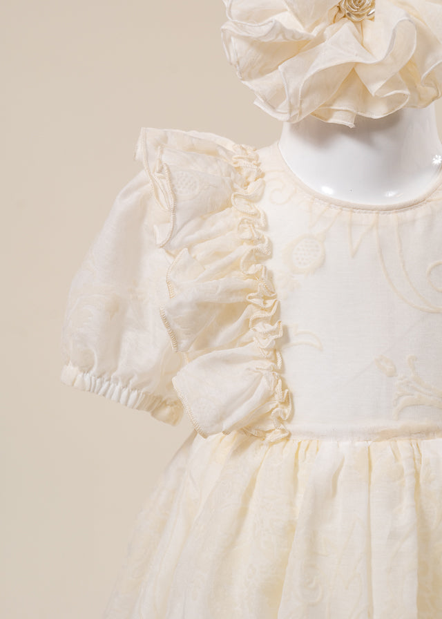 Rochita Eleganta Fetite Crem Imprimeu Catifea AnneBebe