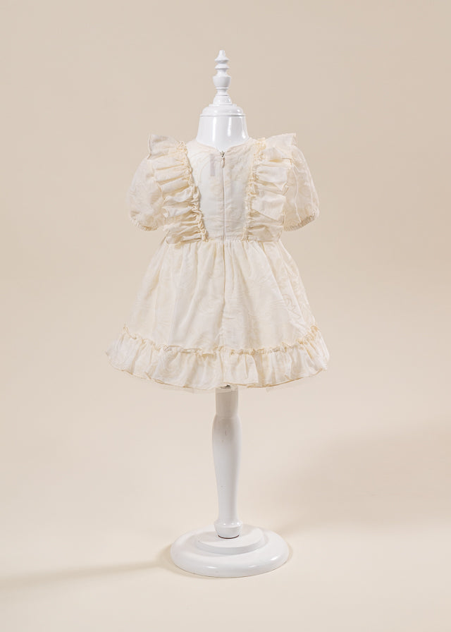 Rochita Eleganta Fetite Crem Imprimeu Catifea AnneBebe